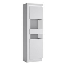 Tall Narrow Display Cabinet with Glass Doors & LED - High Gloss or Oak Finish
