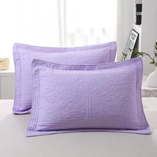 100% Cotton Quilted Pillow Sham Floral Printed Pillow Cover (King, Lavender)