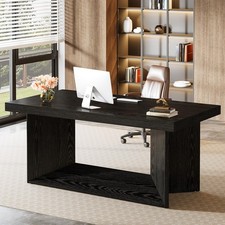 63in Large Executive Heavy Duty Pedestal Writing Desk Home Office Black