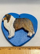 Handmade Wooden Handpainted SABLE COLLIE Valentines Day Ornament/Magnet/Plaque