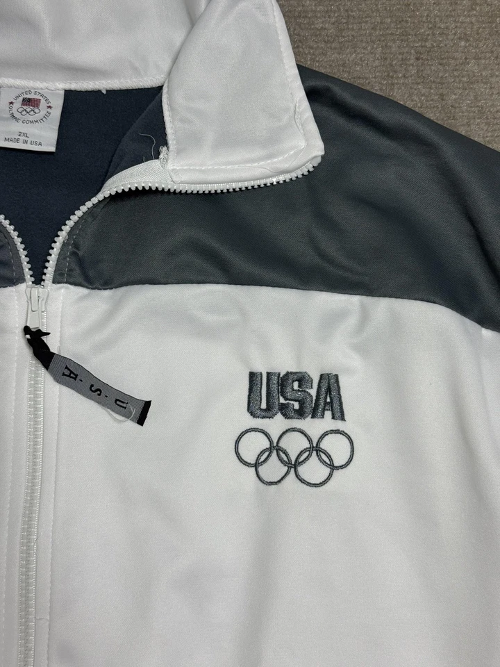 美国队奥运会田径夹克男式 2XL 白色灰色全拉链美国制造 USOC — 第 2/4 张图片