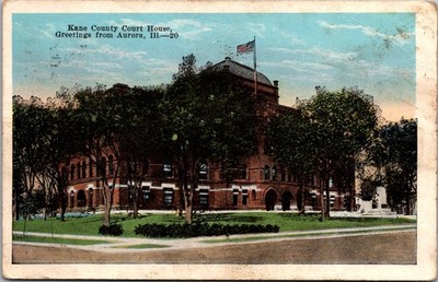 Kane County Court House, Aurora IL c1929 Vintage Postcard Y36