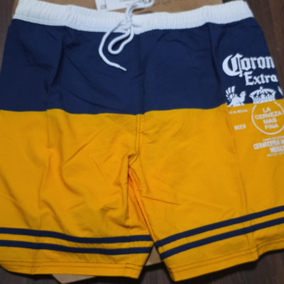 Corona Extra Men s Swim Shorts Big & Tall 2XL Yellow/Blue/White Colorblock