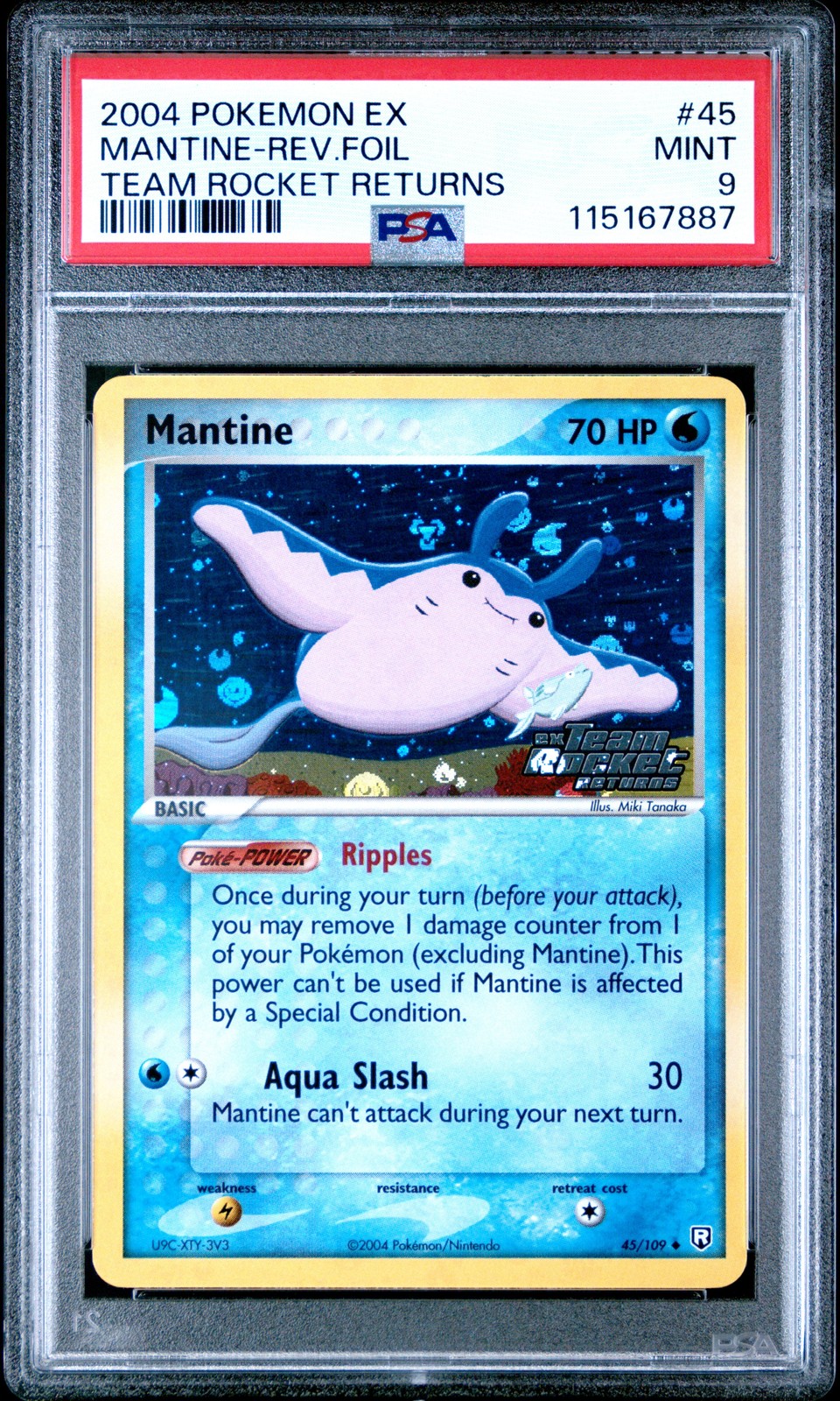 2004 POKEMON EX TEAM ROCKET RETURNS #45 MANTINE-REVERSE FOIL PSA 9