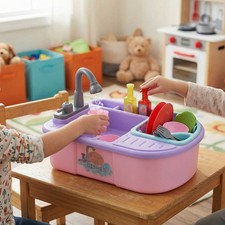Kid Child Pretend Play Kitchen Sink & Electric Tap Running Water Dishwasher Toys