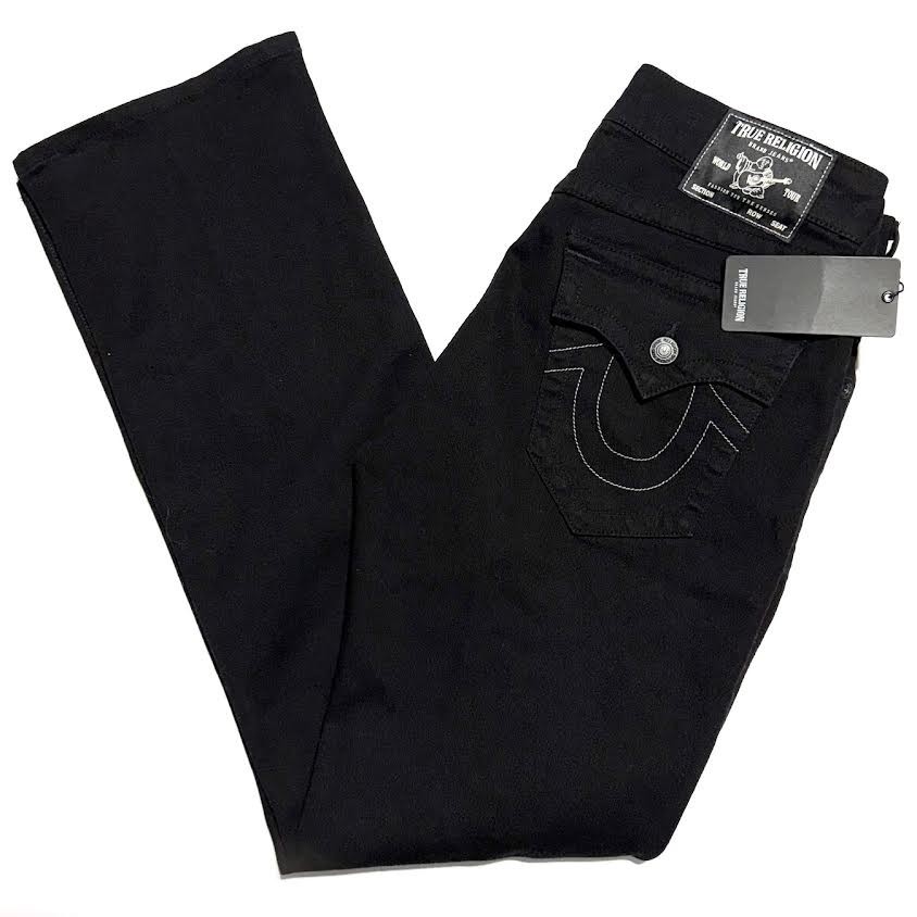NWT True Religion Jeans Mens 32 Black Ricky Relaxed Straight Flap Pockets $149