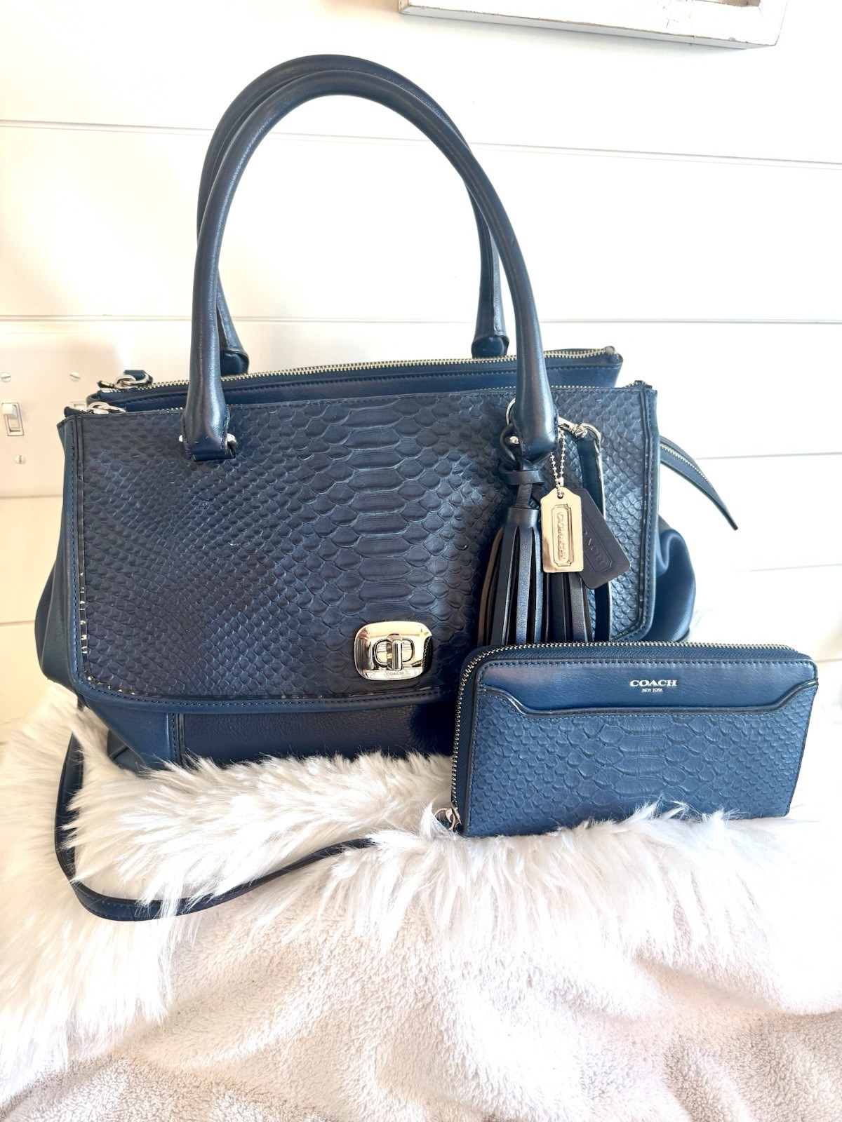 Coach Bundle, Blue Python Embossed Leather Handba… - image 1