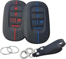2Pcs Silicone Smart Key Fob Cover 5 Buttons Black Model: Black with Red/Blue