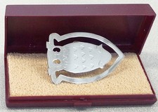 Lesezeichen Geldklammer Eule 835er Silber gestempelt feine Ziselierung Etui.