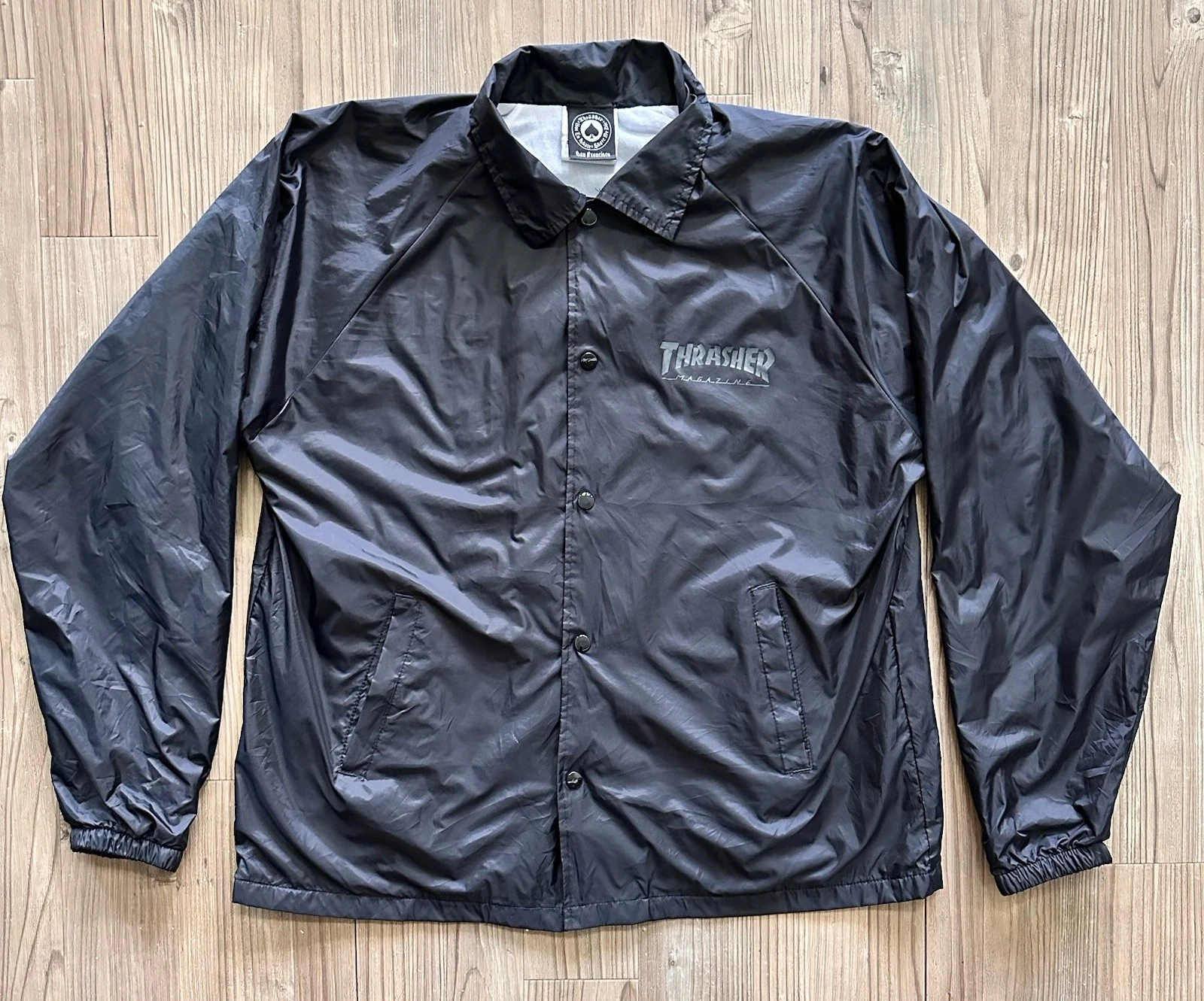 Thrasher Magazine Coach Jacket Black Snap Front Skateboarding Windbreaker Large
Opens in a new windo