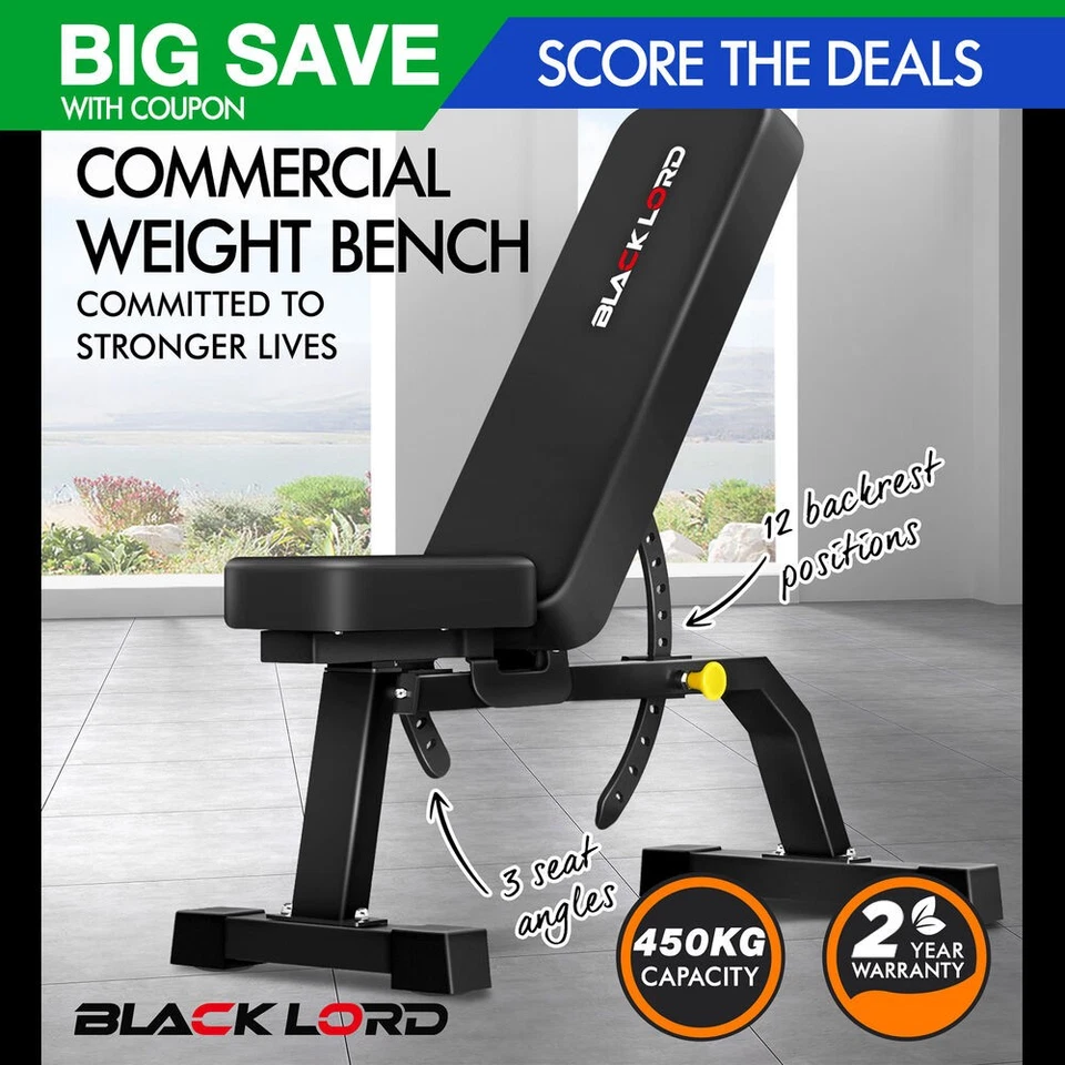 BLACK LORD Commercial Weight Bench Flat Incline Press Sit-up Fitness Home Gym