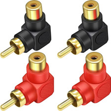 RCA Male to Female Adapter Right Angle 4-Pack, RCA M/F Connector 90 Degree Elbow