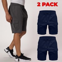 2 Pack Mens Combat Cargo Shorts Fleece Summer Jogging Shorts for Gym Elasticated