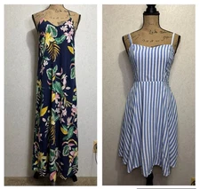 OLD NAVY Tropical Floral Botanical Striped Maxi/Mini Dress Lot 2 SMALL Beach
