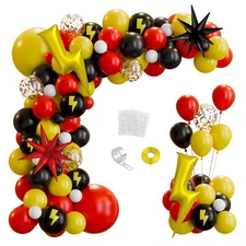 148Pcs Red Black Yellow Lightning Printed Balloons Arch Garland Kit with Foli...