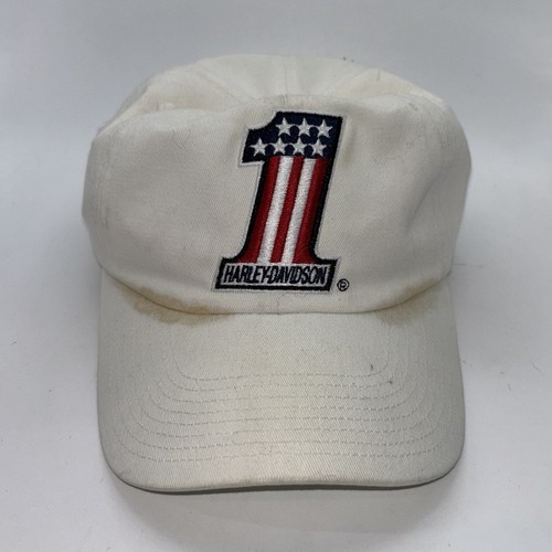 Vintage Harley Davidson White Hat 1 American Flag Kansas City MO - Picture 1 of 5