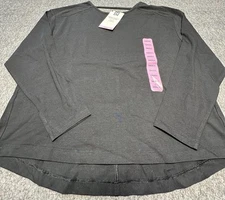 Members Mark Shirt Womens Small Black Long Sleeve Relaxed Fit Keyhole Tee New