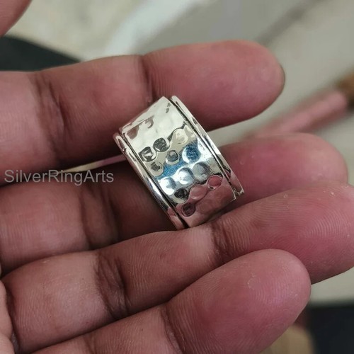 Hammered Spinner Ring, 925 Solid Sterling Silver,Meditation Ring,Handmade Ring, - Picture 9 of 12