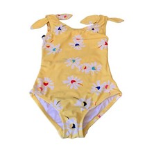 Hanna Anderson Girls Swim Suit Size 5 Yellow Floral One Piece 110 Shoulder Bow