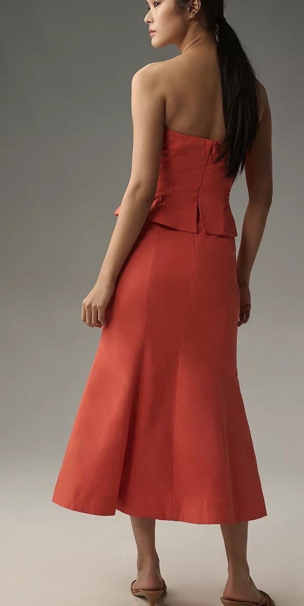 maeve strapless corset fit & flare midi dress Anthropologie Midi Dress: Maeve Strapless Corset