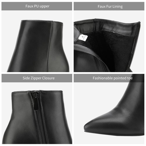 Women Ankle Boots Pointed Toe Chunky Block Heel Side Zipper Boots - Bild 4 von 42