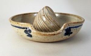Vintage Primitive Ceramic Stoneware Pottery Kitchen Juicer Reamer Artist SIGNED