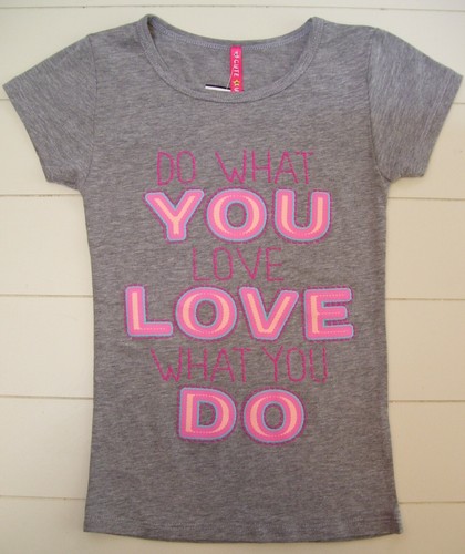 Girls Cute 4 U Do What You Love Love What you Do Grey Pink T Shirt Top Sz S 4