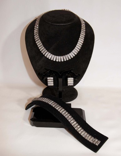 RARE VINTAGE CATAMORE STERLING SILVER RHINESTONE NECKLACE BRACELET EARRINGS SET - 第 1/24 張圖片