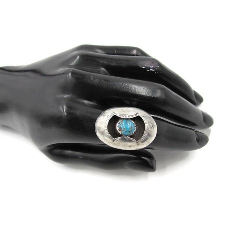 Vintage Ladies Old Pawn Sterling Turquoise Shadowbox Ring - Picture 8 of 8