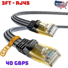 Cat 8 Ethernet Cable, 3Ft, Nylon Braided, High Speed, RJ45, 2000 Mhz, Black