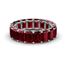 Garnet Emerald-Cut 6x4mm Full Eternity Band Ring With Rhodium Plated