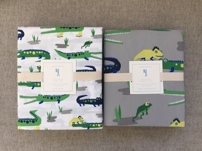 New Pottery Barn Kids Alligator Twin Sheet Set Duvet Cover Green