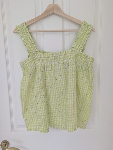 Mint Velvet sleeveless green white gingham Broderie Anglaise Top medium UK 12 - Picture 3 of 7