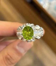 Natural 3.5 ct Green Peridot Stone Ring Unique Gifts Sterling Silver 925 Quality