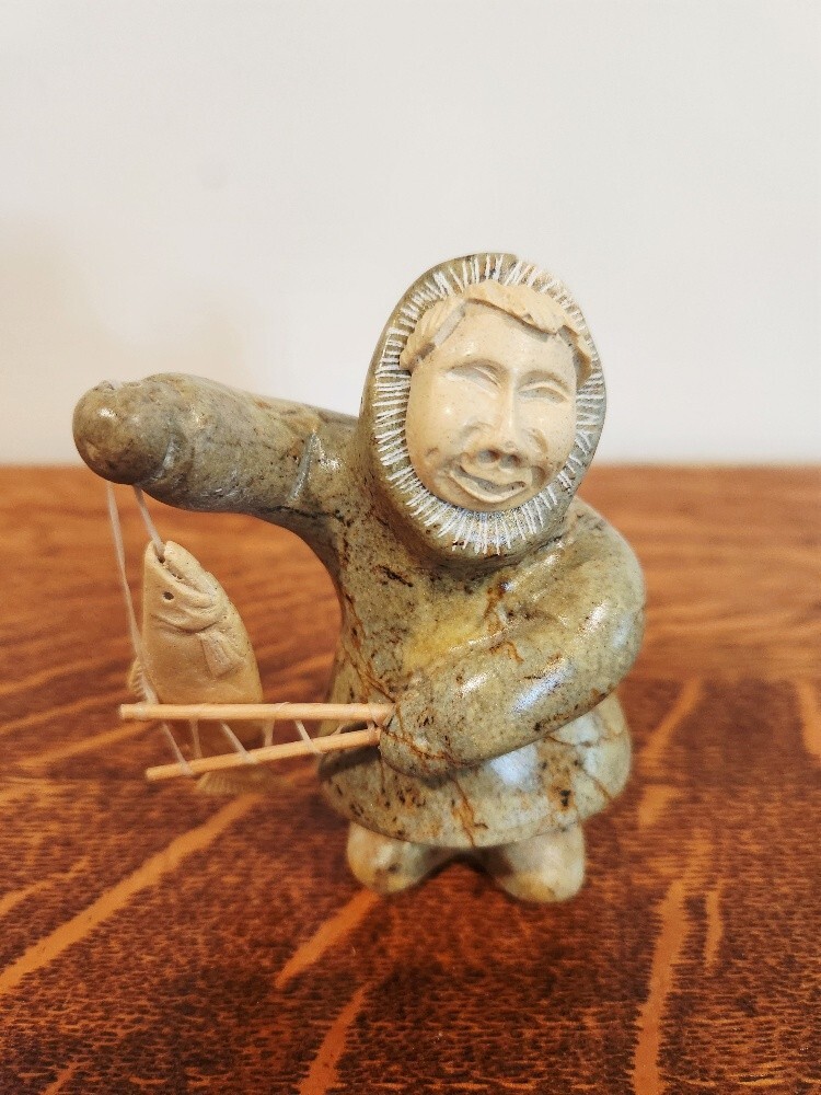 Vintage Chupak Hand-Carved Soapstone Alaskan Fisherman Eskimo
