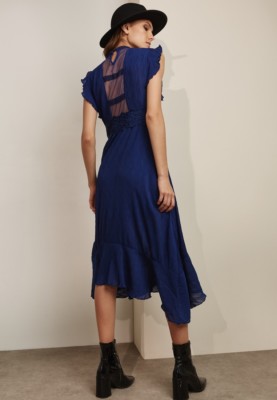 foxiedox blue lace dress Foxiedox White/Blue Halina Lace Bow Tied Strap Midi Dress NWT- Size S – The  Saved Collection main image 1