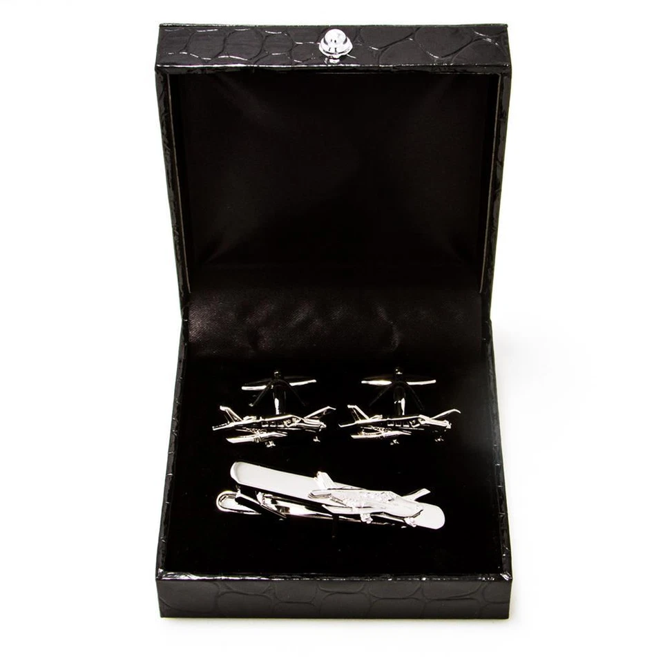 MRCUFF Airplane Cessna Pair of Cufflinks and Tie Bar Clip Presentation Gift Box  - Image 2 of 4