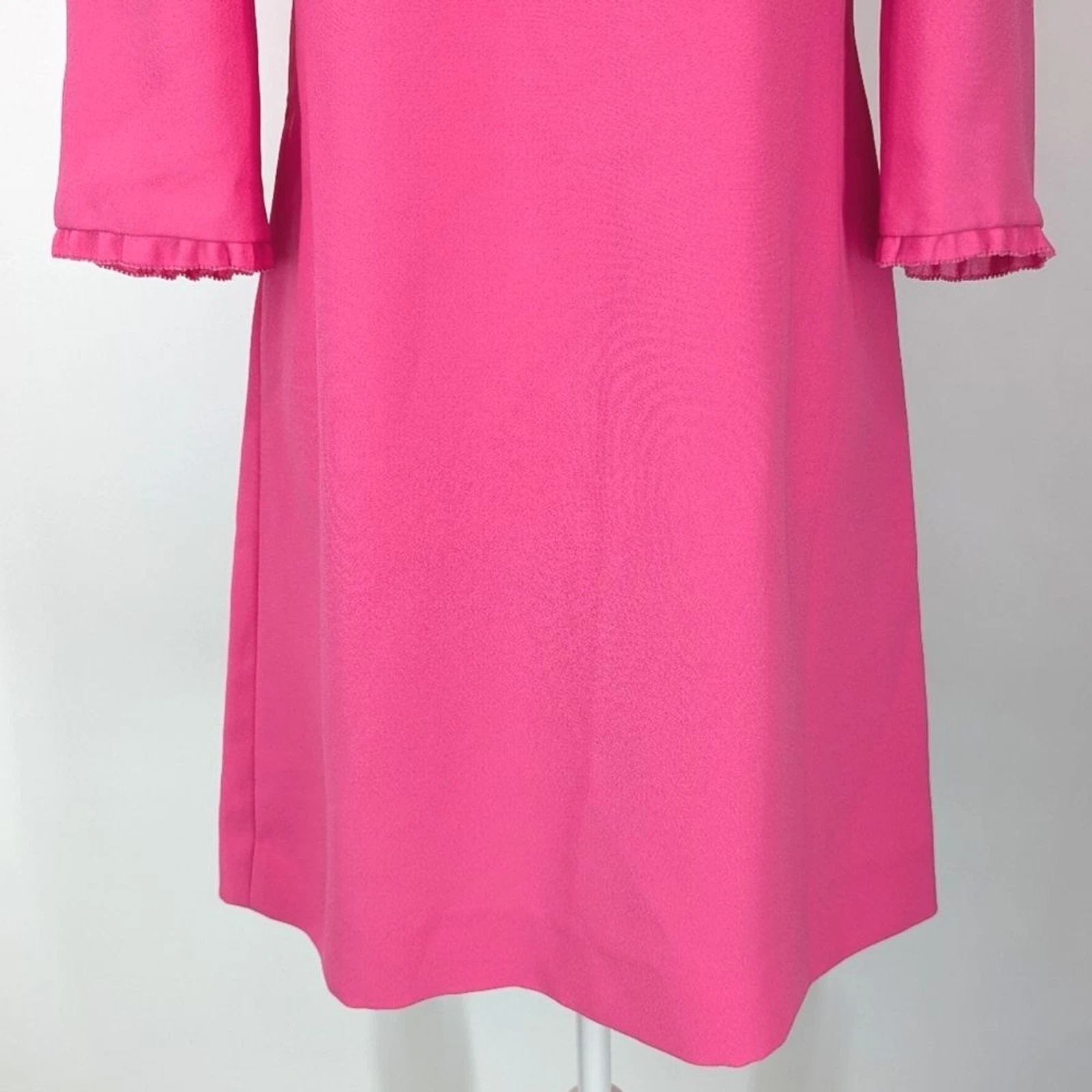 Mini abito Kate Spade New York rosa caldo vertiginoso collo arricciato maniche lunghe 3 4