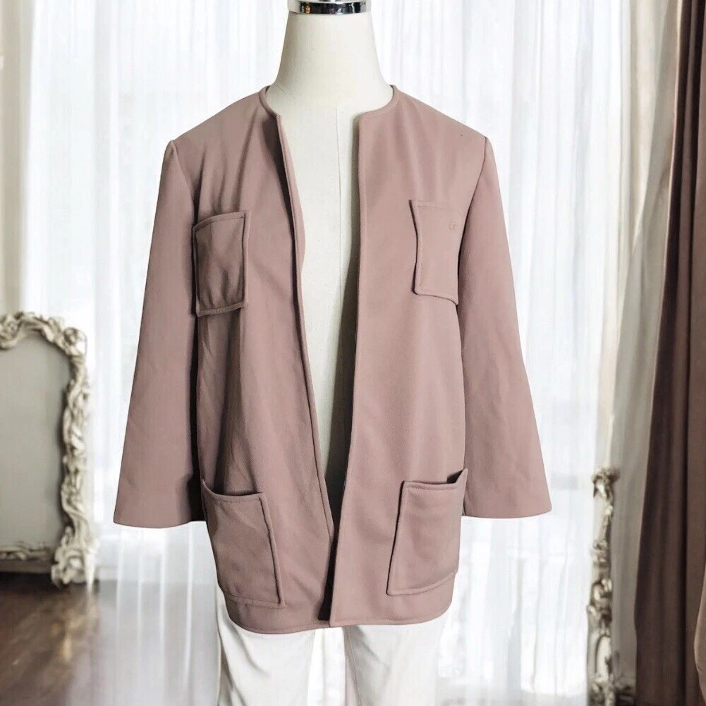 Giacca sportiva Givenchy taglia 10 rosa polvere maglia manica 3 4 blazer aperto davanti