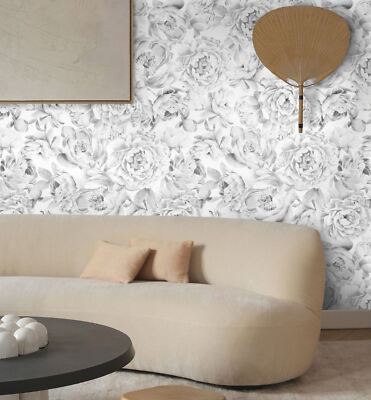 Ecological Wallpaper Peonies Black and White Paper Sheets Made in Italy