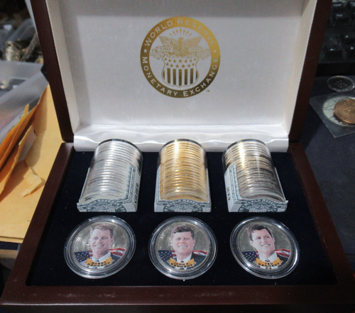 KENNEDY PLATTIERTE MÜNZEN, 20 SILBER 20 GOLD 20 PLATIN, HOLZBOX, JFK, TED, BOBBY - Bild 9 von 10