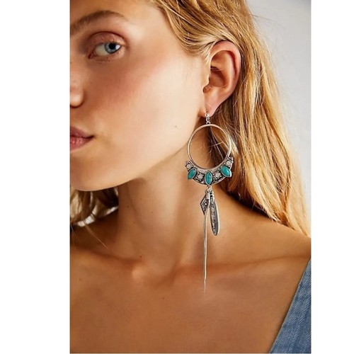 Free People Winona Hoops in Brass Red Jasper NWT Bohemian Western Boho Dangles - Picture 14 of 16