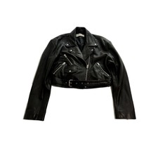 Closed Cropped Leather Bike Jacket In Black