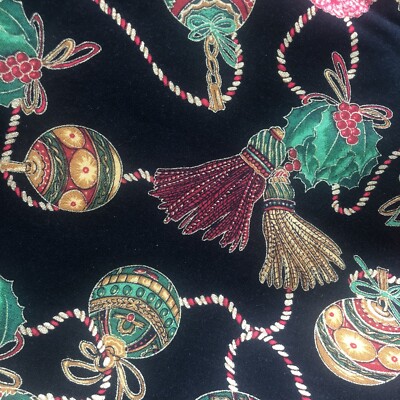 Christmas Ornaments Fabric Black Gold Multi Color 78'' x 41'' Springs Industries