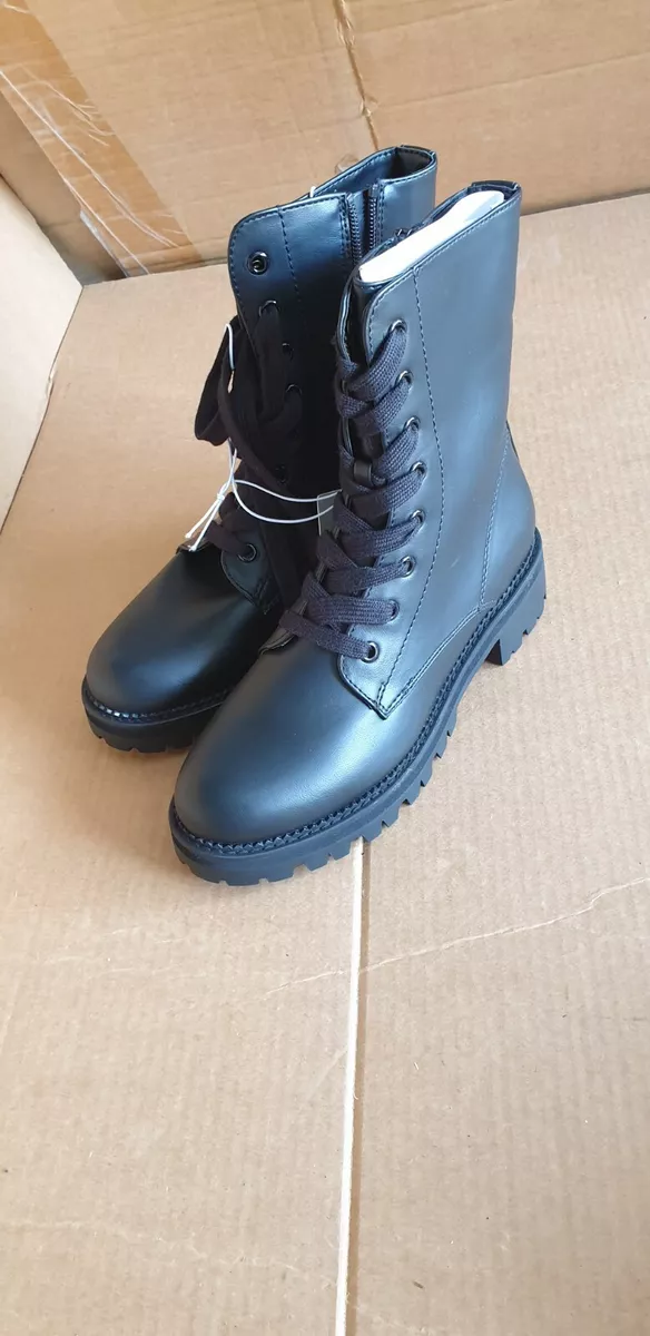 A New Day Womens Saylor Combat Boots Black Mid Calf Lace Up Low
