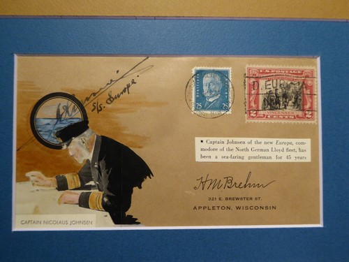 NICOLAUS JOHNSEN COMMODORE SS EUROPA RARE AUTOGRAPH H. M. Brehm ARTWORK & COA - Picture 3 of 9
