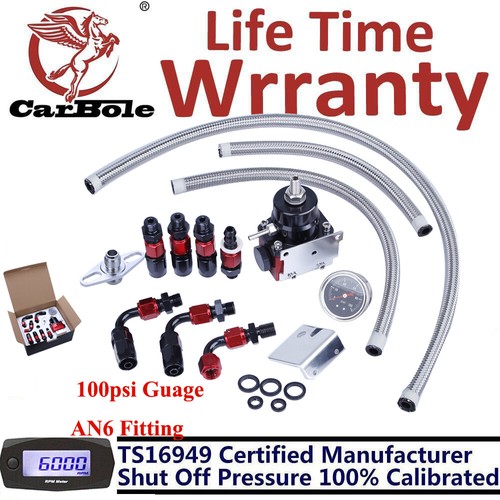 Universal Adjustable Fuel Pressure Regulator Kit 100psi Guage AN6