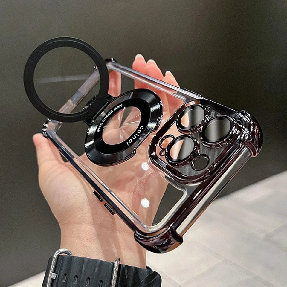 Для iPhone 17 Pro Max 16 15 14 13 12 покрытие Mag безопасное кольцо стойка TPU прозрачный чехол - Изображение 3 из 4