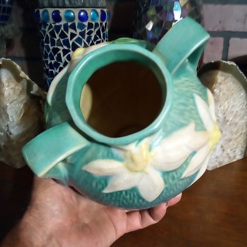 Vintage C. 1944 Roseville weiße Clematis blau mit weißen Blumen 107-8" zwei Griffe - Bild 18 von 23