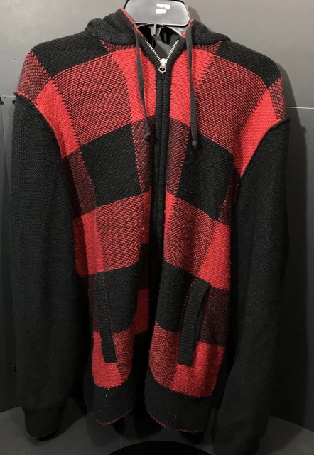 Nautica Jeans Men Red/Black Plaid Hoodie Full Zip Hooded Sweatshirt Size XL ×£ | eBay